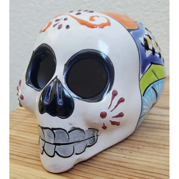 Talavera Pottery Skull Mexican Day Of The Dead Painted Wall Art Mask Handmade - Picture 3 of 9